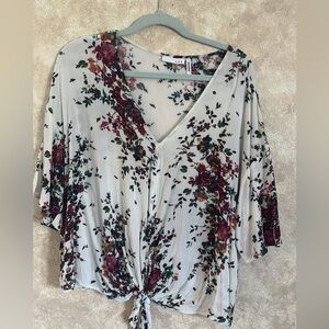 Floral V-Neck Blouse with Tie Front